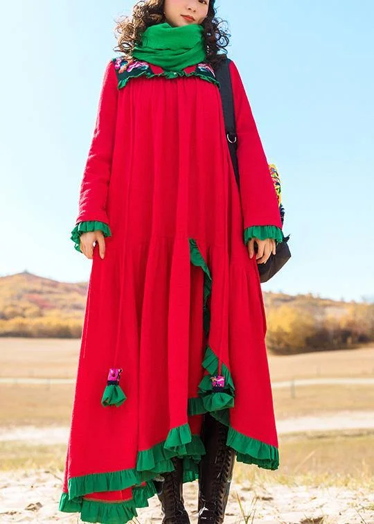 Italian embroidery cotton ruffles Tunic Runway red Robe Dresses Wrap unclassified dresses Italian embroidery cotton ruffles Tunic Runway red Robe Dresses Wrap unclassified dresses