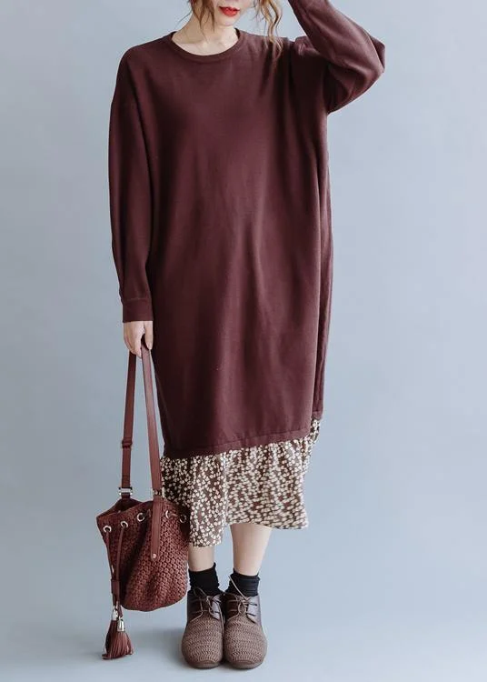 Beautiful o neck asymmetric false two pieces fall clothes For Women Outfits brown loose Dress Y2K unclassified dresses Beautiful o neck asymmetric false two pieces fall clothes For Women Outfits brown loose Dress Y2K unclassified dresses
