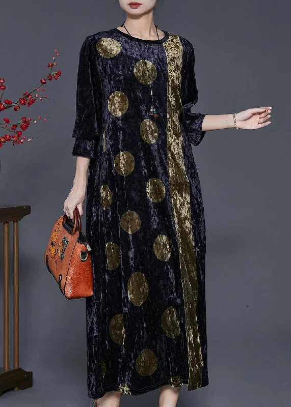 Organic Black Oversized Print Silk Velvet Dress Spring Lounge unclassified dresses