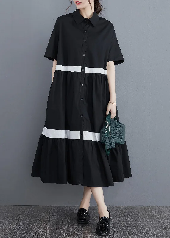 Style Black Patchwork Cotton Button Summer Vacation Dresses Engagement unclassified dresses Style Black Patchwork Cotton Button Summer Vacation Dresses Engagement unclassified dresses