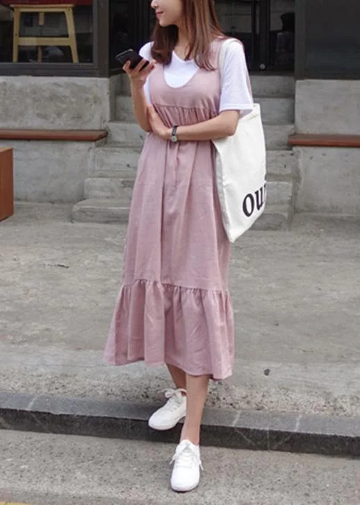 Unique Ruffles Bow cotton summer dresses Work Outfits pink Dresses Bold pattern unclassified dresses