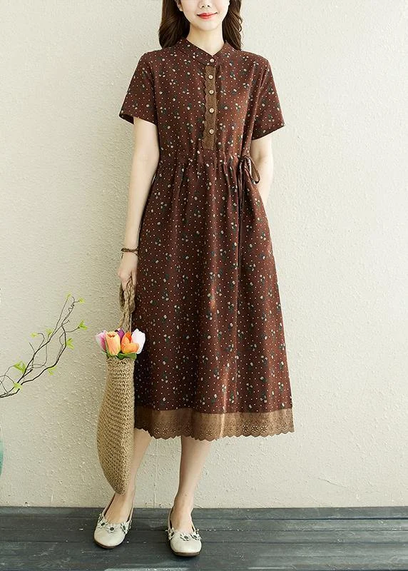 Art Chocolate Print Patchwork Vacation Summer Cotton Dress High-end unclassified dresses