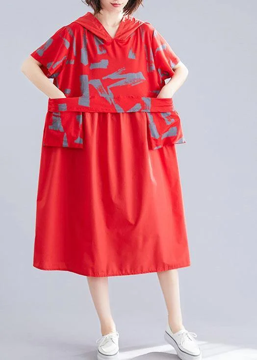 Unique patchwork cotton clothes Shape red hooded loose Dresses summer Lightweight unclassified dresses Unique patchwork cotton clothes Shape red hooded loose Dresses summer Lightweight unclassified dresses