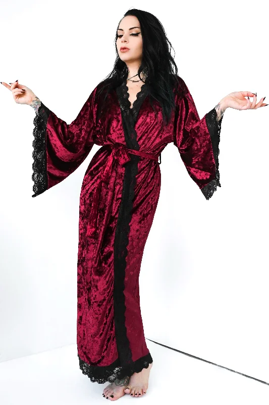 Bathory Dressing Robe - Velvet Deep Red Winter unclassified dresses
