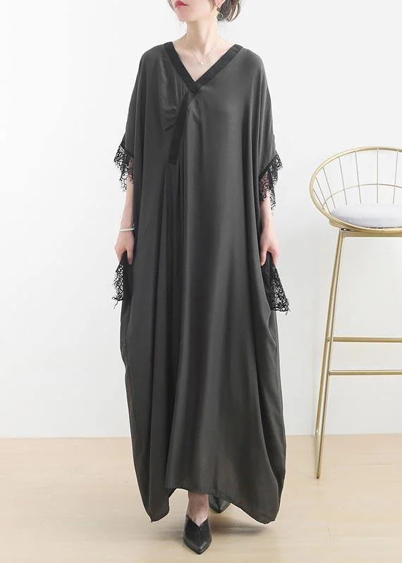 Fitted Grey Green V Neck Batwing Sleeve Vacation Dresses Summer Chiffon Dress A-line unclassified dresses Fitted Grey Green V Neck Batwing Sleeve Vacation Dresses Summer Chiffon Dress A-line unclassified dresses