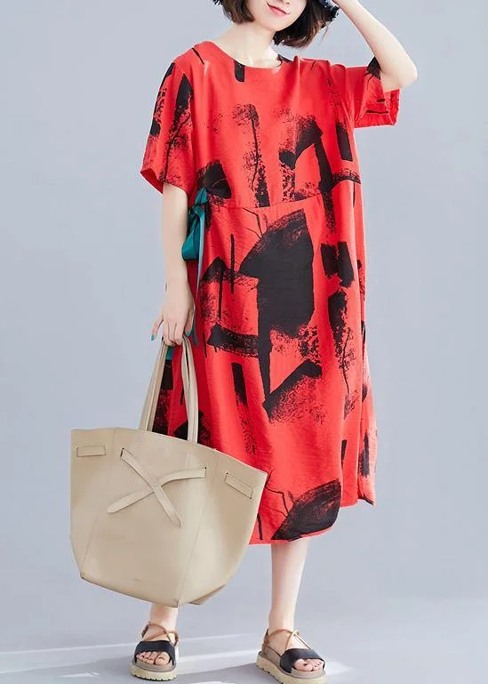 Unique red print cotton clothes Women o neck patchwork Traveling summer Dresses Anniversary unclassified dresses Unique red print cotton clothes Women o neck patchwork Traveling summer Dresses Anniversary unclassified dresses