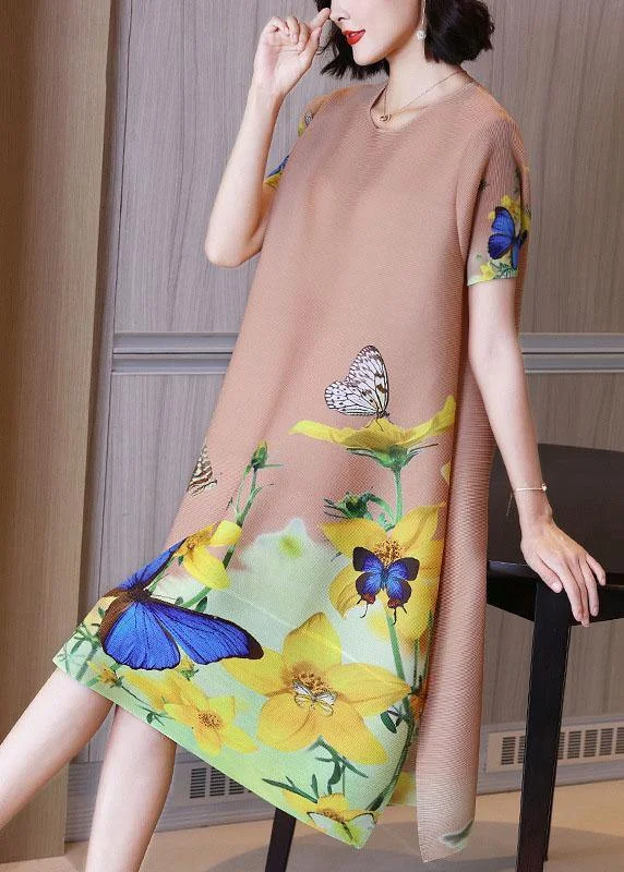 Unique Khaki Butterfly Print Knee Dress Summer Holiday Outfits Stylish unclassified dresses Unique Khaki Butterfly Print Knee Dress Summer Holiday Outfits Stylish unclassified dresses