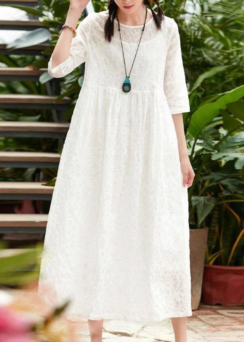 DIY white cotton clothes o neck patchwork Robe summer Dress Long unclassified dresses