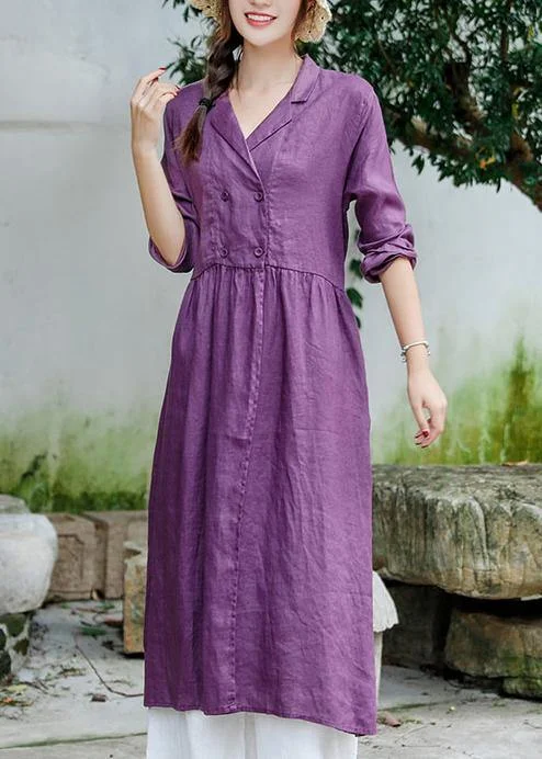 Beautiful Purple Tunic Notched Tie Waist Spring Dress Office unclassified dresses