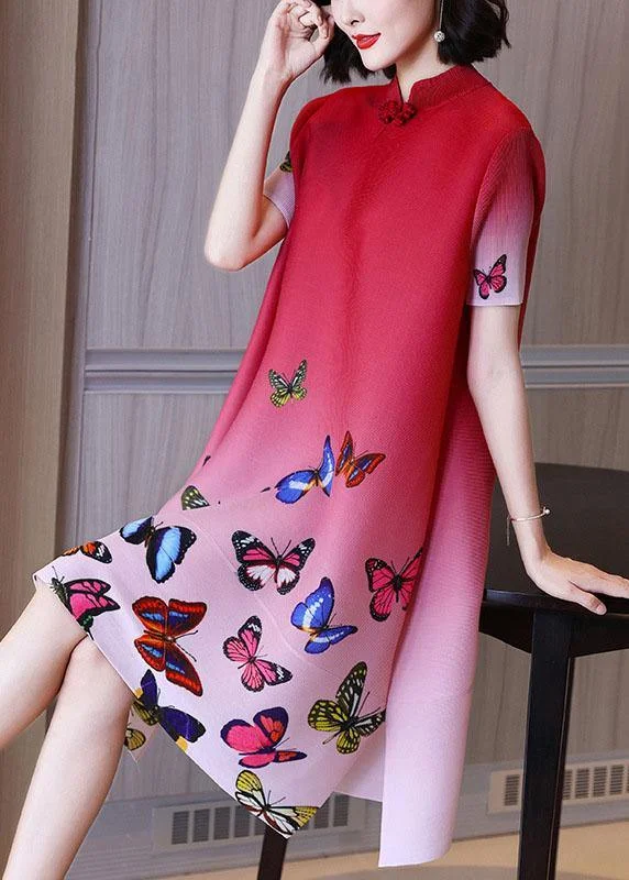 Beautiful Red Print butterfly side open Summer Robe Dresses Casual unclassified dresses