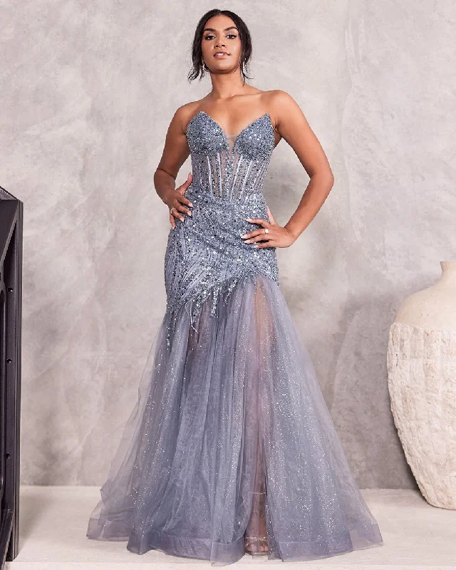 Daisy Beaded Strapless Gown - Smoky Blue Soft fabric unclassified dresses