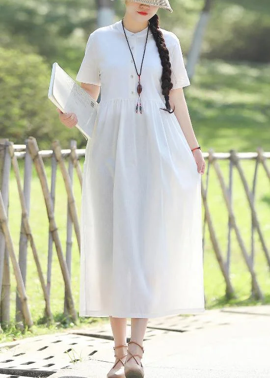 Unique stand collar linen cotton dress Sewing white Traveling Dress summer Discounted unclassified dresses Unique stand collar linen cotton dress Sewing white Traveling Dress summer Discounted unclassified dresses