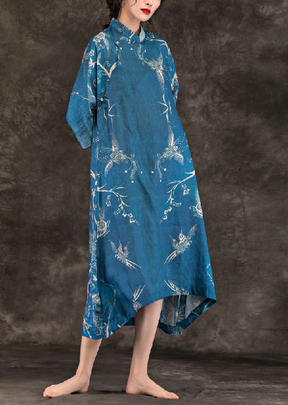 Women asymmetric Half sleeve linen dress Vintage Work Outfits blue print loose Dress Summer Luxury unclassified dresses Women asymmetric Half sleeve linen dress Vintage Work Outfits blue print loose Dress Summer Luxury unclassified dresses