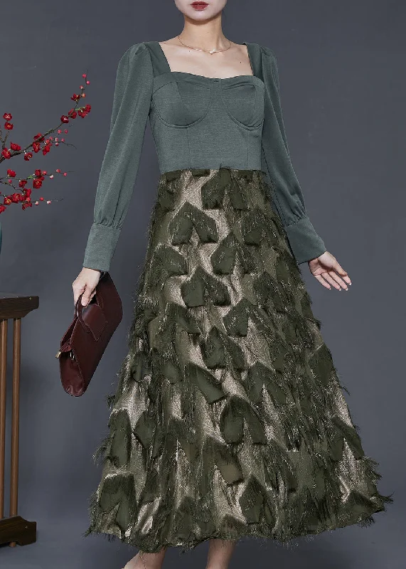 Fine Dull Green Patchwork Cotton Bustier Top Dresses Spring Halter unclassified dresses