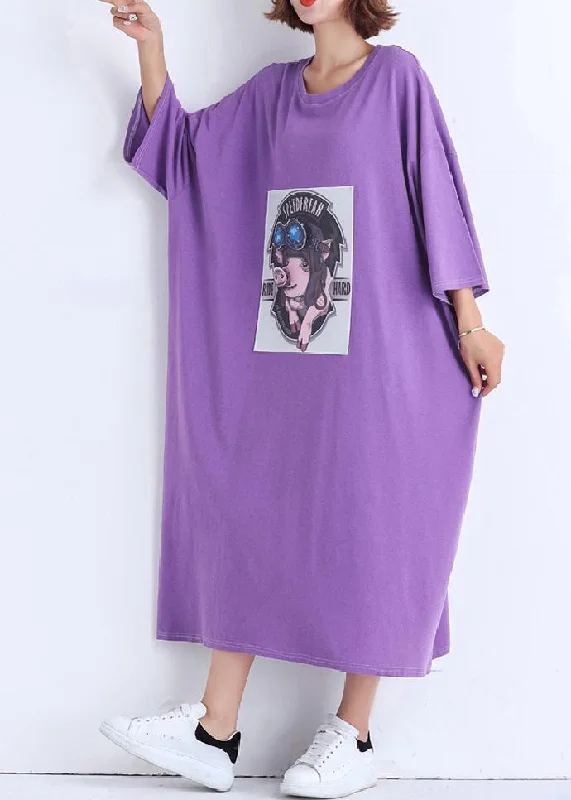 DIY o neck half sleeve cotton quilting dresses purple cotton robes Dress Summer Knitted unclassified dresses