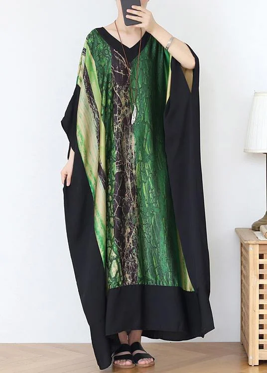 French Green Print Chiffon Patchwork Spring Dress Knitted unclassified dresses