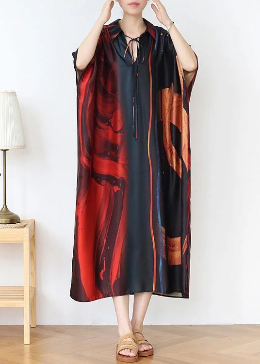 Fashion Red Print Chiffon Batwing Sleeve Summer Dresses Wedding guest unclassified dresses