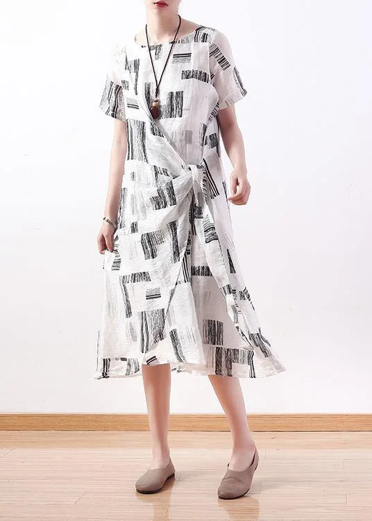Unique white prints silk linen Robes tie waist cotton summer Dress Trendy unclassified dresses Unique white prints silk linen Robes tie waist cotton summer Dress Trendy unclassified dresses