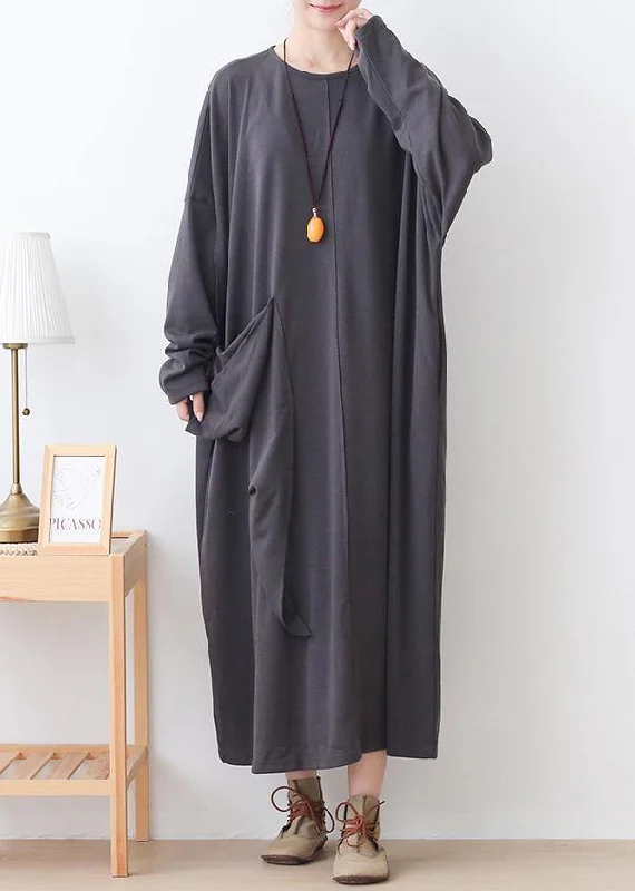Style gray clothes pockets loose o neck Dress Boho unclassified dresses