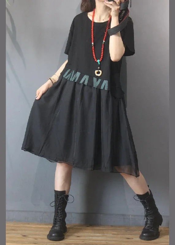 Vintage Black Graphic Patchwork Green Dress Summer Plus size unclassified dresses