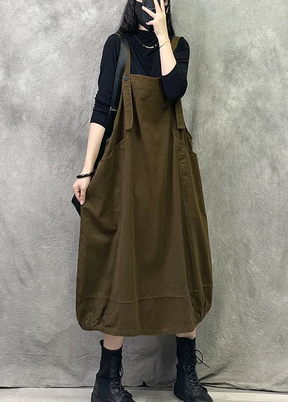 Original Design Coffee Pockets Spaghetti Strap Dress Spring Summer Fall unclassified dresses Original Design Coffee Pockets Spaghetti Strap Dress Spring Summer Fall unclassified dresses