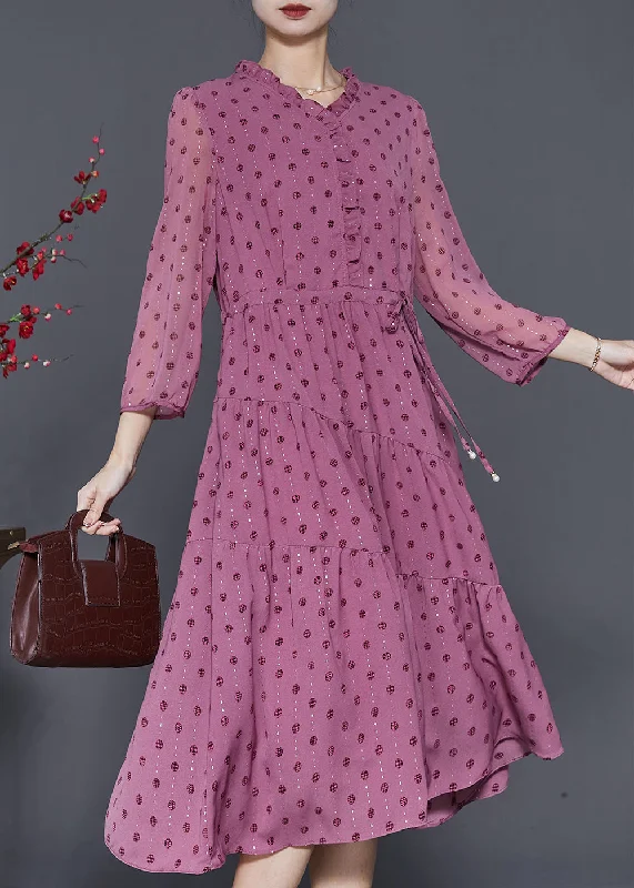 Classy Rose Ruffled Print Chiffon Cinched Dresses Spring Beach unclassified dresses