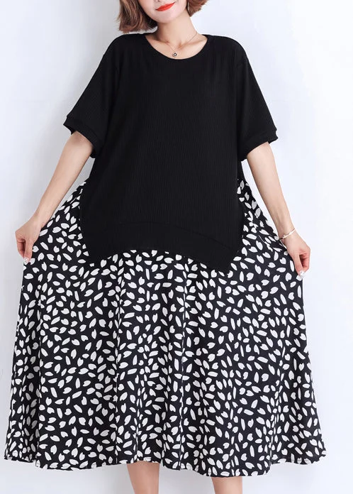 Women black Cotton tunic dress Casual pattern patchwork false two pieces oversized Summer Dresses Designer unclassified dresses Women black Cotton tunic dress Casual pattern patchwork false two pieces oversized Summer Dresses Designer unclassified dresses