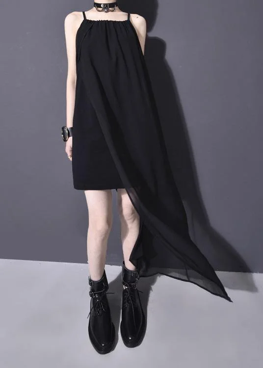 Women black chiffonTunic side open Dresses summer sleeveless Dresses Fashionable unclassified dresses Women black chiffonTunic side open Dresses summer sleeveless Dresses Fashionable unclassified dresses