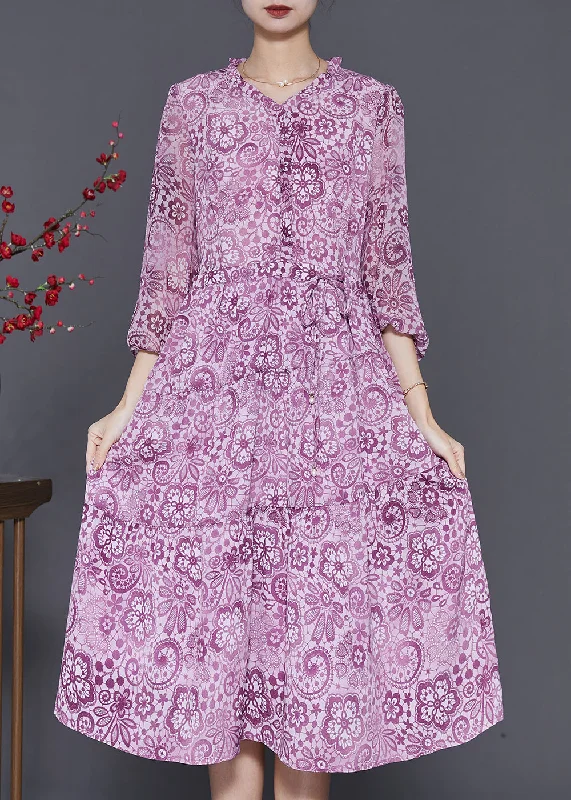 Handmade Purple Ruffled Print Chiffon Cinched Dresses Spring Everyday wear unclassified dresses Handmade Purple Ruffled Print Chiffon Cinched Dresses Spring Everyday wear unclassified dresses