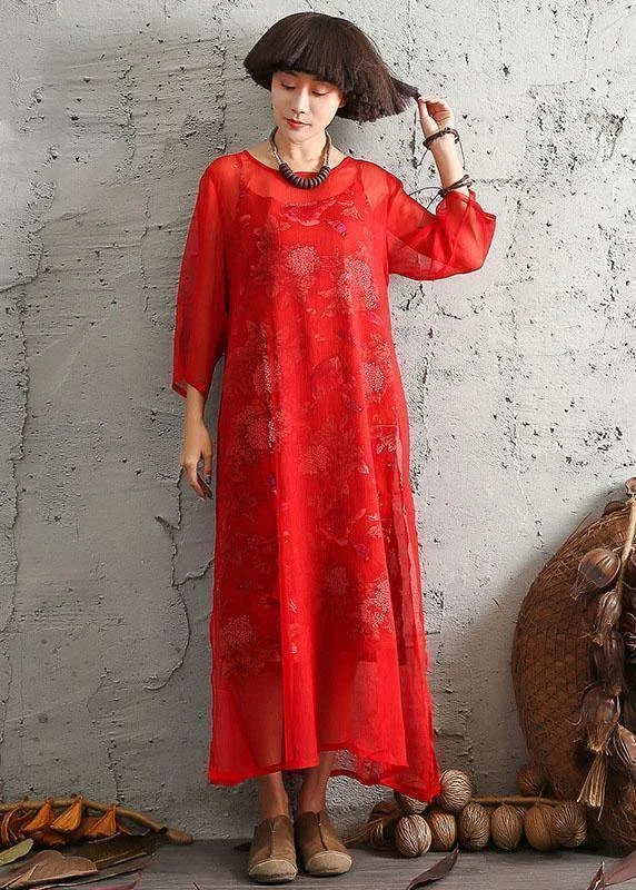 Unique red silk clothes side open A Line summer Dresses Summer unclassified dresses