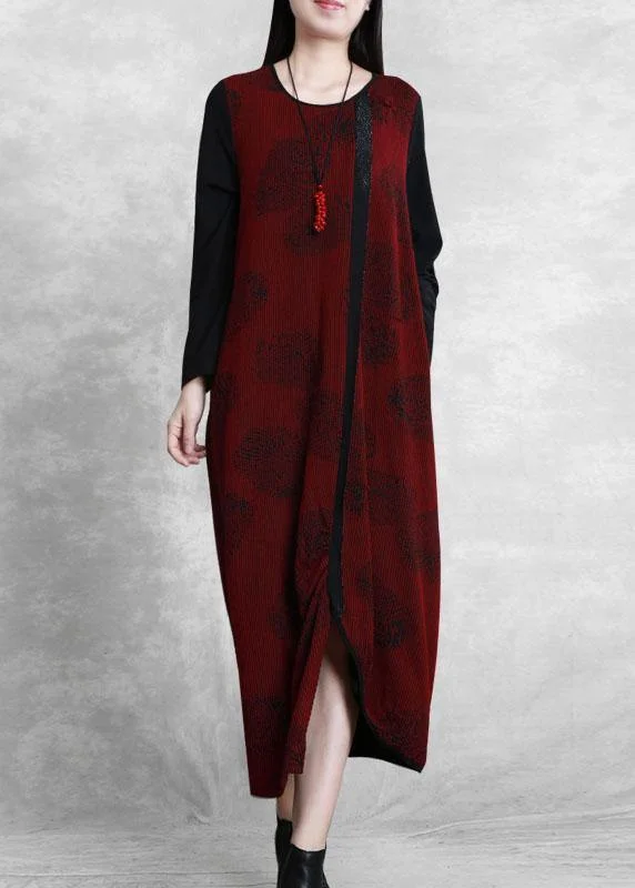 French burgundy Jacquard quilting clothes o neck patchwork Robe Dresses Dark color unclassified dresses French burgundy Jacquard quilting clothes o neck patchwork Robe Dresses Dark color unclassified dresses