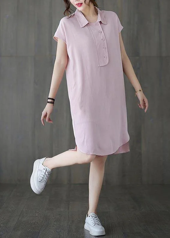 French Pink Peter Pan Collar Cotton Summer Robe Dresses Women's unclassified dresses