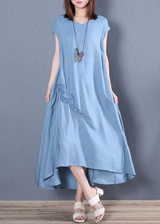 Organic blue cotton clothes For Women v neck Cinched loose Dresses Pastel unclassified dresses Organic blue cotton clothes For Women v neck Cinched loose Dresses Pastel unclassified dresses