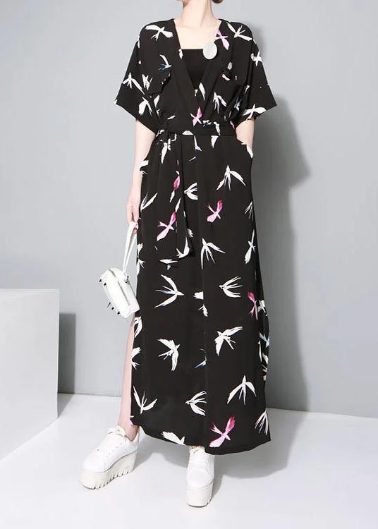 Vivid black prints chiffon clothes side open Traveling summer Dresses Corset unclassified dresses Vivid black prints chiffon clothes side open Traveling summer Dresses Corset unclassified dresses