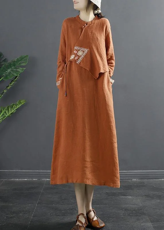 Women Patchwork Clothes Tutorials Orange Embroidery Robes Dress Bold pattern unclassified dresses Women Patchwork Clothes Tutorials Orange Embroidery Robes Dress Bold pattern unclassified dresses
