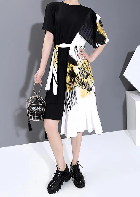 Summer Black Patchwork Girls Casual Dresses Robe Floral unclassified dresses