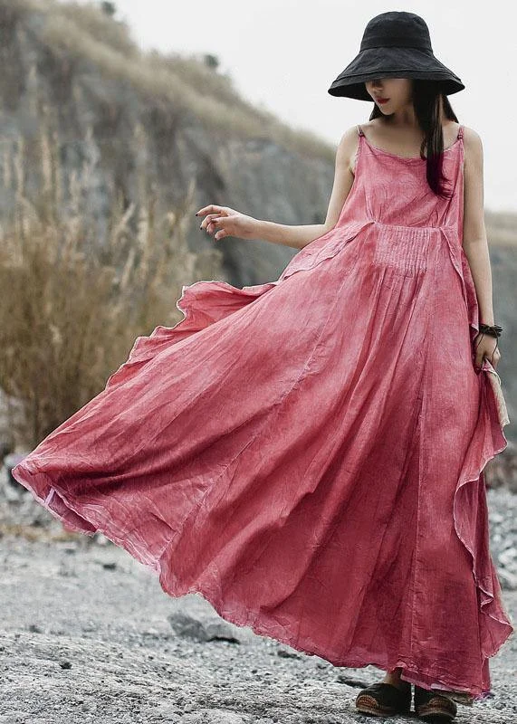 Natural ruffles side linen Robes Wardrobes pink layered Dress summer Cotton unclassified dresses